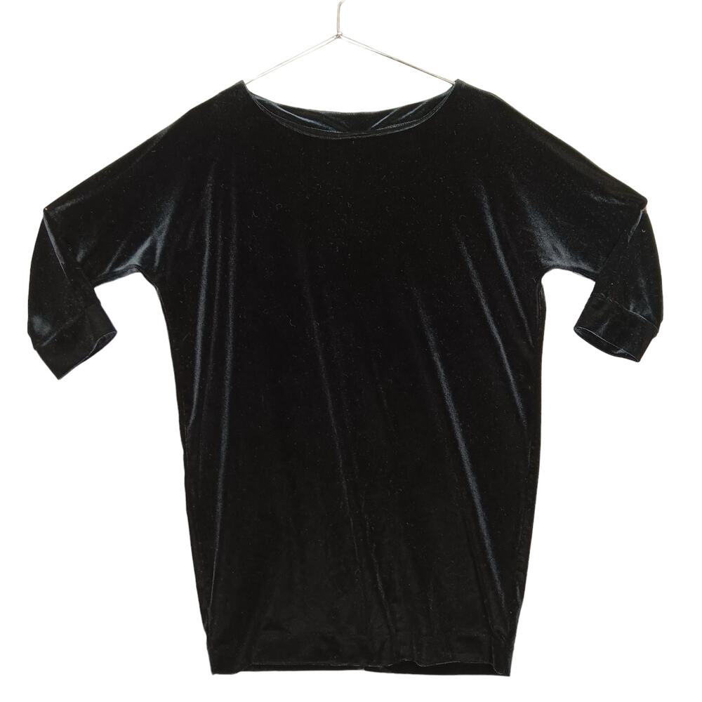 New York and Company Tunic Size Small Black Velvet 3/4 Sleeve Wide Neckline